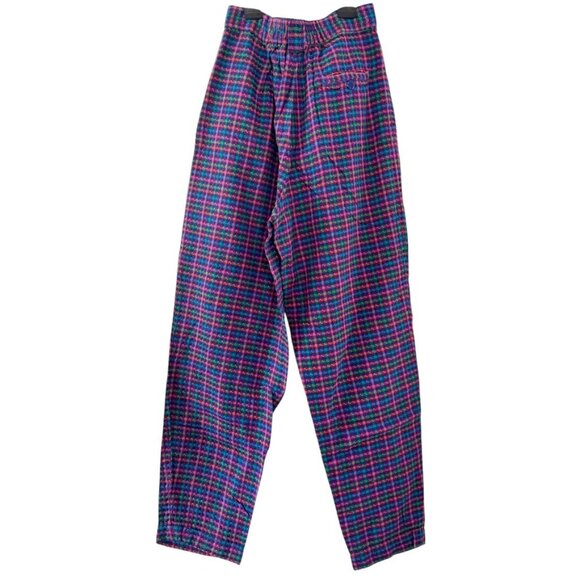 VTG 80s Heirloom Seersucker Barrel Pant Carrot Fit Colorful Plaid Elastic Waist - Picture 3 of 12
